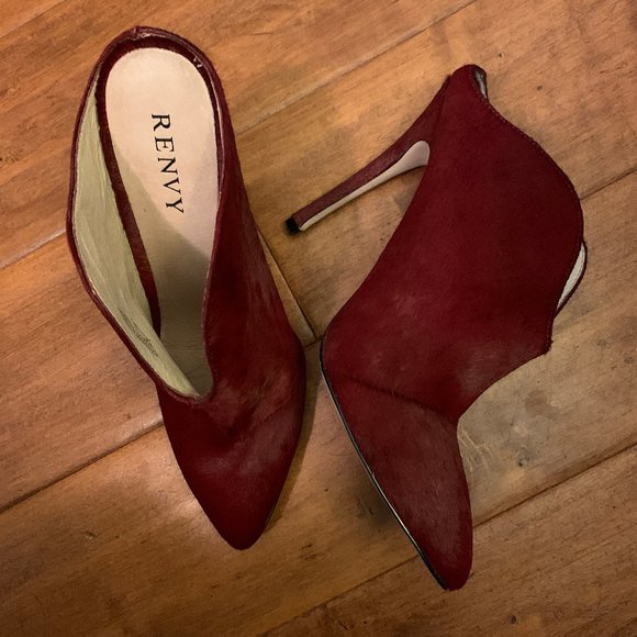 Renvey US Size 8M Stiletto Calf Hair Burgundy 5 in heels "New" - Picture 2 of 4